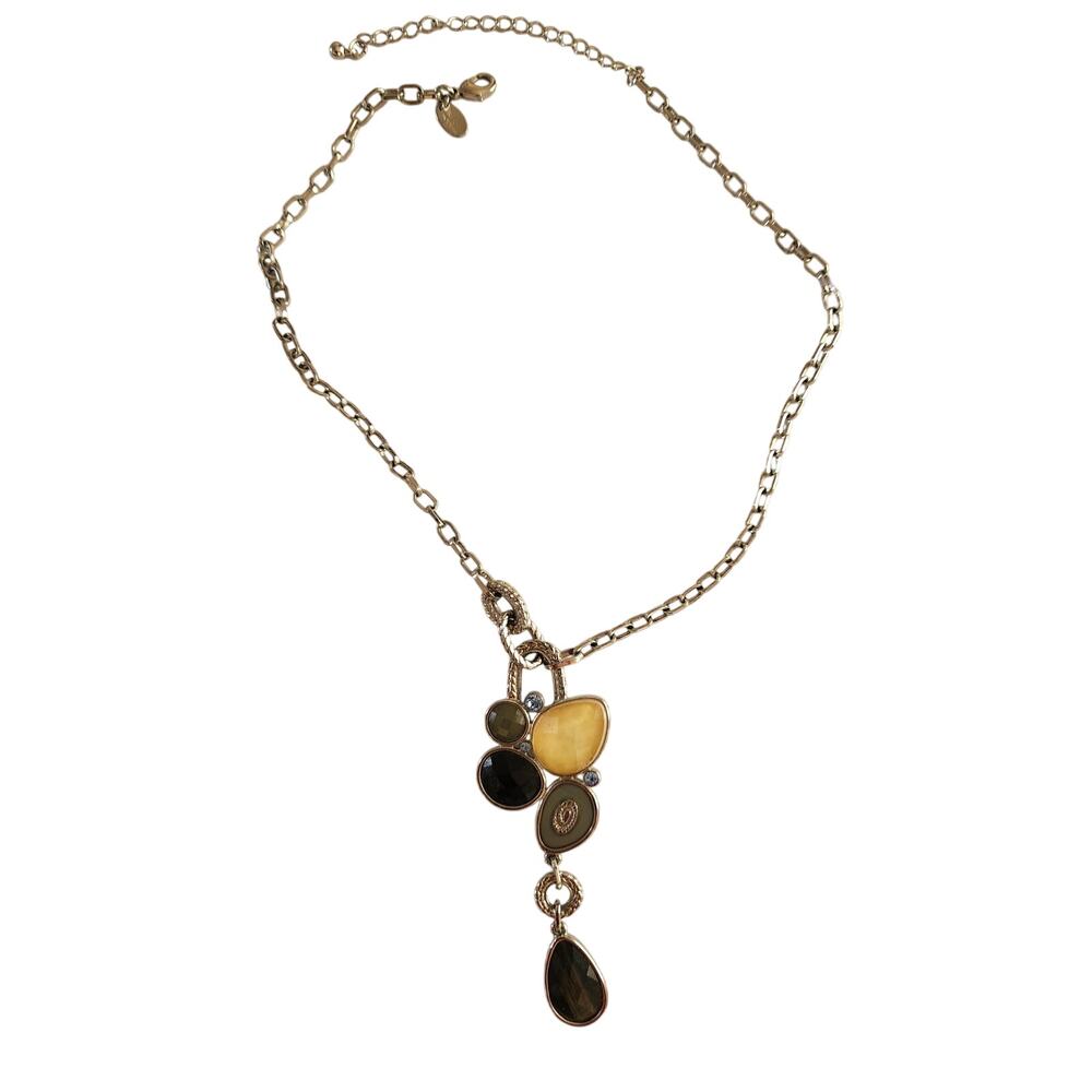 Lia Sophia Silver Tone Multi Stone Pendant Necklace Asymmetrical Drop